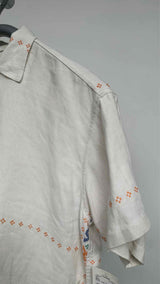 Bode S/S Embroidered Distressed Linen Box Shirt