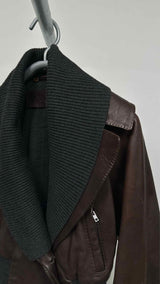Donna Karan Knit-hybrid Shawl-collar Leather Jacket