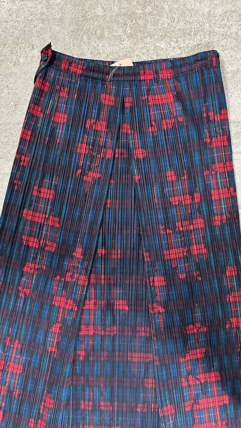 Pleats Please Pleated Plaid Wrap Long Skirt