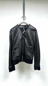 Silent Damir Doma Collar-less Leather Bomber Jacket