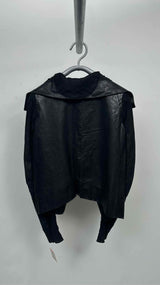 Rick Owens Cowl-Neck Zip-Sleeve Leather Jacket