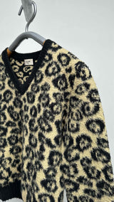 CELINE Inside-out V-neck Leopard Sweater