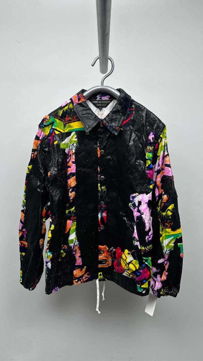 Comme Des Garcons Homme Plus Faux-leather Velvet Hybrid Printed Coach Jacket