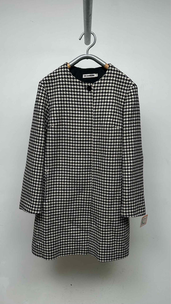 Jil Sander Collarless Houdstooth Coat
