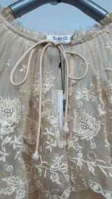 Sea Front-embroidered V-neck Top