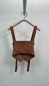 Uma Wang Waxed-denim Twist-strap Cropped Corset Top