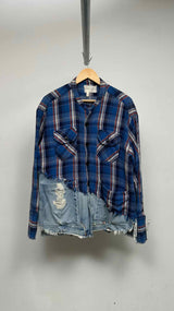 Greg Lauren Plaid Denim Boxy Studio Shirt
