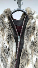 Vintage Faux-fur Quilted-lining Hooded Jacket