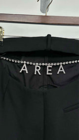 Area Back-cut out crystal chain Wide Pants