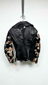 Junya Watanabe Floral-Velvet-Sleeve Reconstructed Faux Leather Jacket