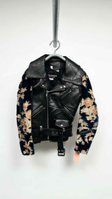Junya Watanabe Floral-Velvet-Sleeve Reconstructed Faux Leather Jacket