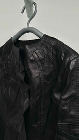 Acne Studios Crinkled Collar-less Leather Jacket