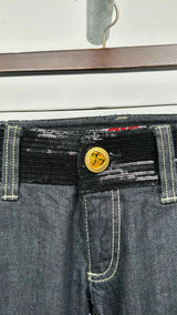 D&G Sequin Logo Waist Flare Waxed Jeans