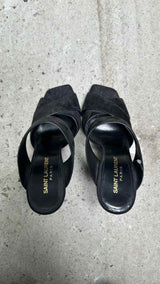 Saint Laurent Oak Suede Block-heel Sandals