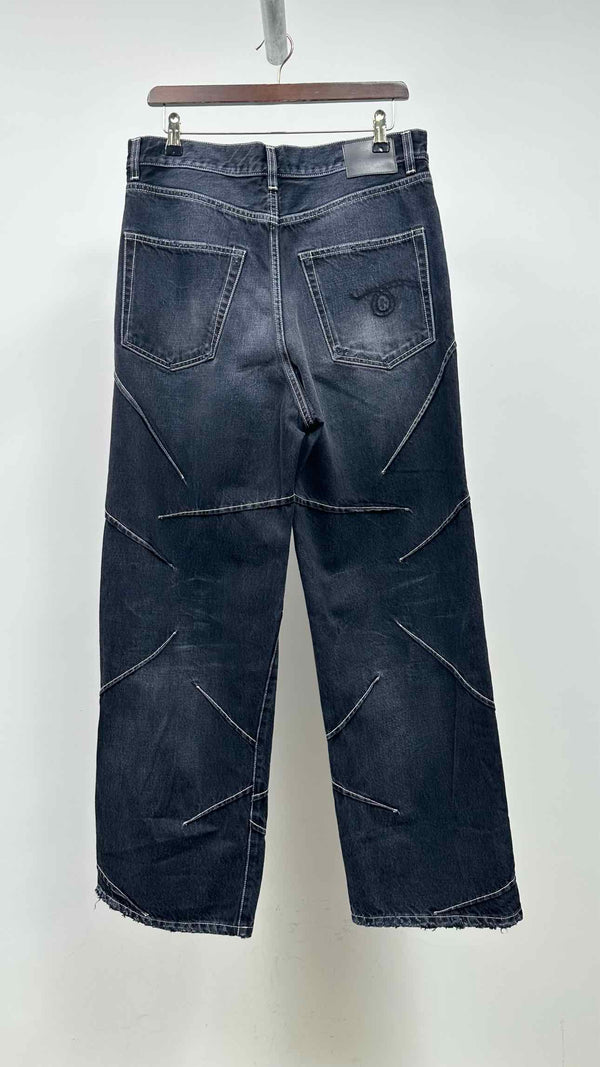 R13 Multi- Stitching Distressed Wide Jeans