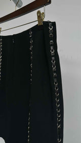 Paco Rabanne Leather Grommets Striped Skirt