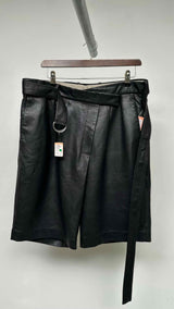 Helmut Lang Belted Leather Wide Shorts