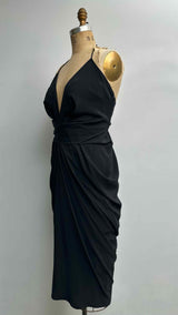 Rick Owens Asymmetrical Wrap Halter-Neck Satin Dress