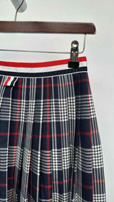 Thom Browne Hairline Plaid Pleated Midi Skirt