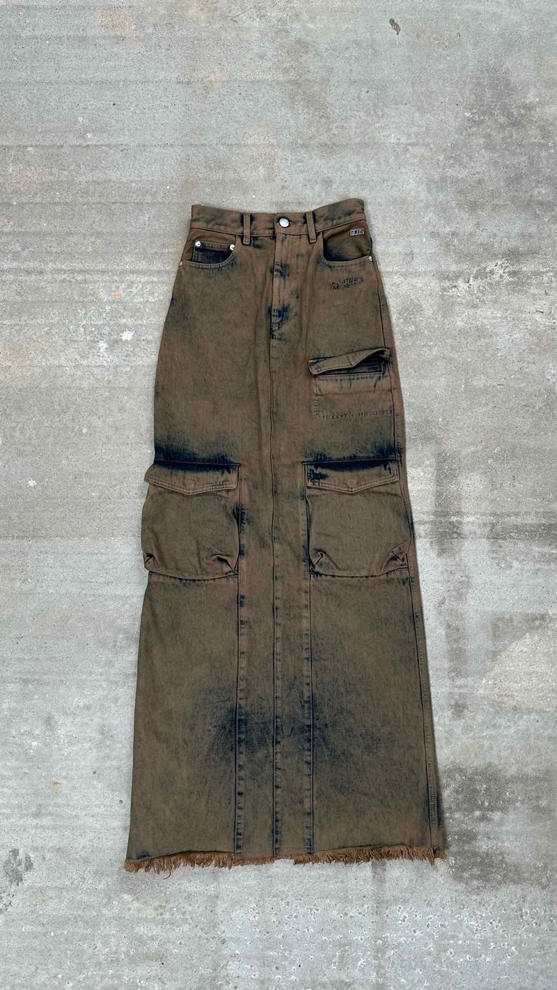 GCDS Denim Cargo Long Skirt