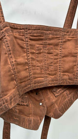 Uma Wang Waxed-denim Twist-strap Cropped Corset Top