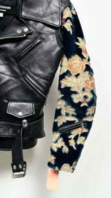 Junya Watanabe Floral-Velvet-Sleeve Reconstructed Faux Leather Jacket