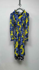 Balenciaga L/S Hybrid Multi-floral Pleated Dress