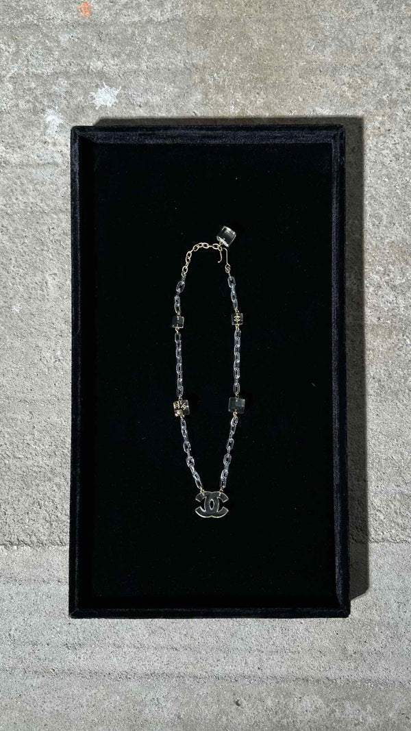 Chanel Clear Plastic & Gold Pleated Chain Necklace