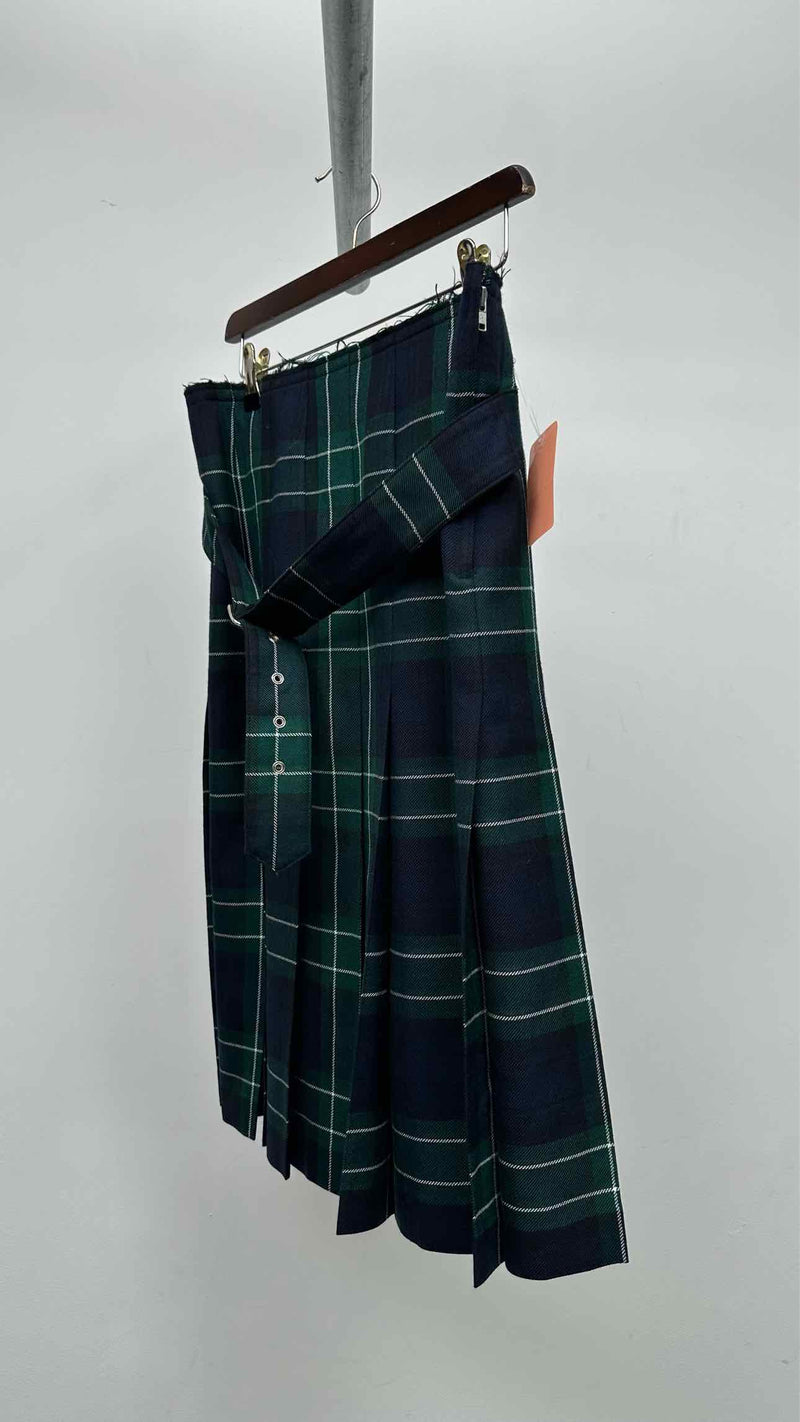Black Comme Des GarÃ§ons Belted Pleated Check Skirt