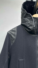 Isabel Benenato Leather Hybrid Zip-up Hooded Coat