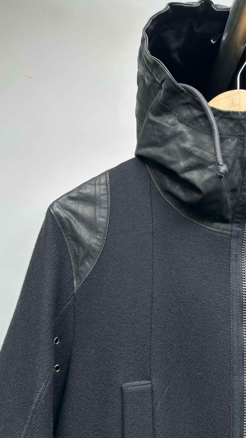 Isabel Benenato Leather Hybrid Zip-up Hooded Coat