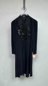 Miu Miu L/S Embroidered Patched Silk Dress