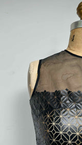 Noir Kei Ninomiya Faux Leather-cut Geometric Sheer Dress
