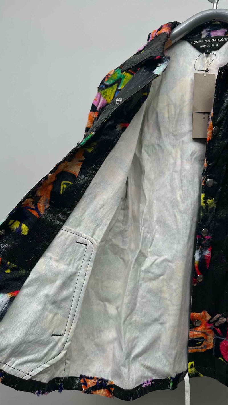 Comme Des Garcons Homme Plus Faux-leather Velvet Hybrid Printed Coach Jacket
