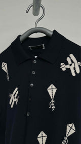 Thom Browne S/S Sky Icons Intarsia Knit Polo Shirt
