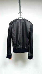 Silent Damir Doma Collar-less Leather Bomber Jacket