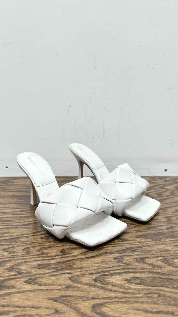 Bottega Veneta Lido Intrecciato Leather Heel Sandals