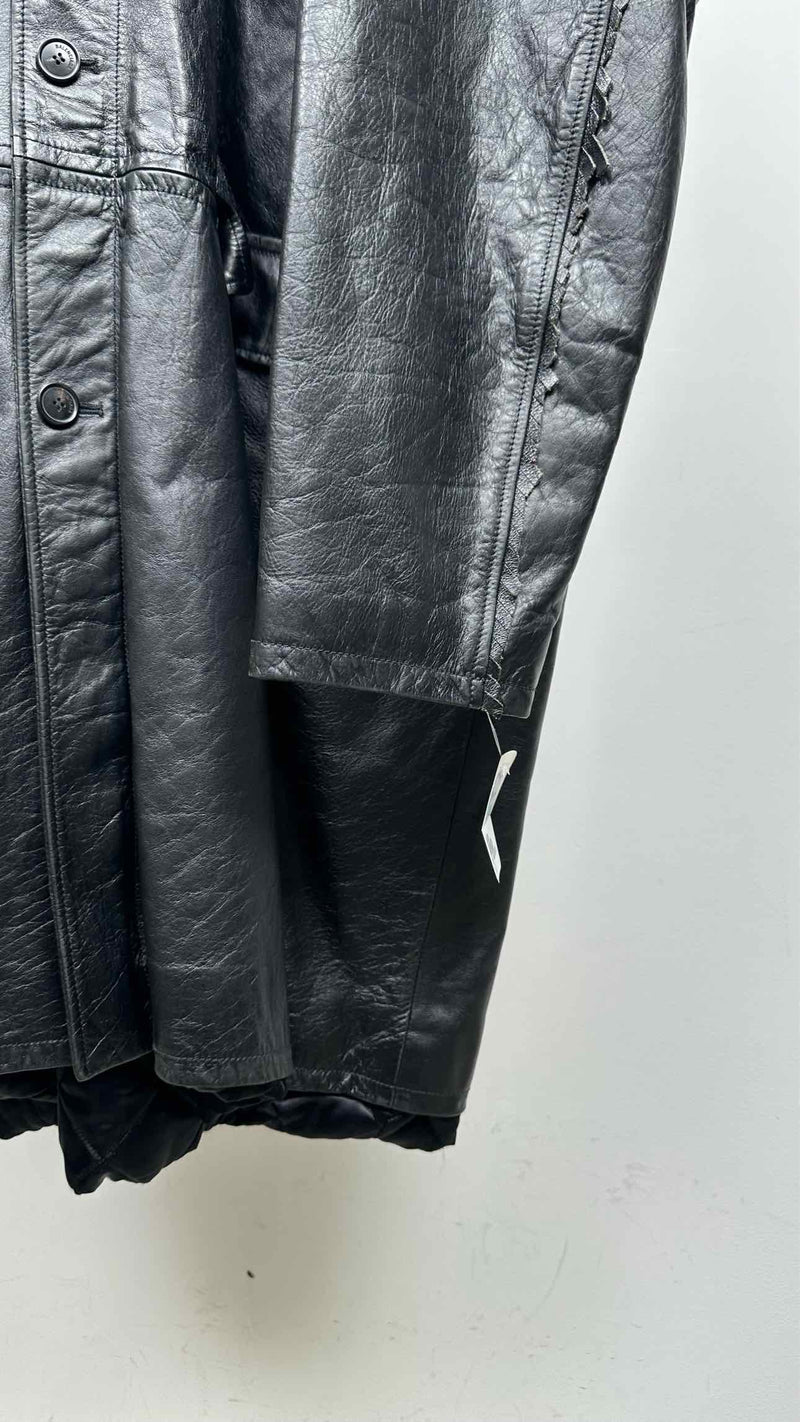 Balenciaga Quilted-lining Hood Layered Leather Coat