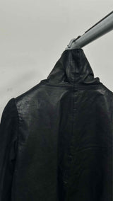 Rick Owens Cowl-Neck Zip-Sleeve Leather Jacket