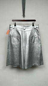 Zomer Rose-Print Metallic Leather Wide Shorts