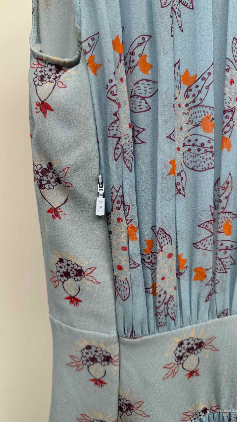 Chloé N/S Pleated Floral Silk Dress