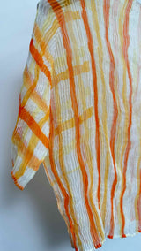 Issey Miyake S/S Pleated Striped Sheer Mock-neck Top