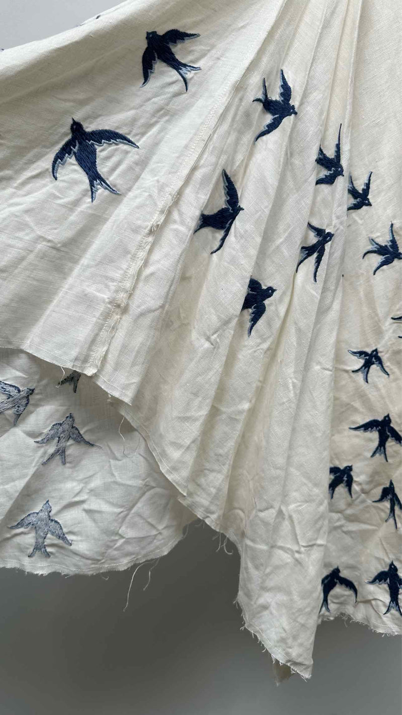 JW Anderson Swallow-embroidered Linen Assymetrical Skirt