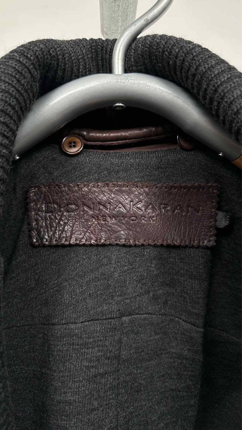 Donna Karan Knit-hybrid Shawl-collar Leather Jacket