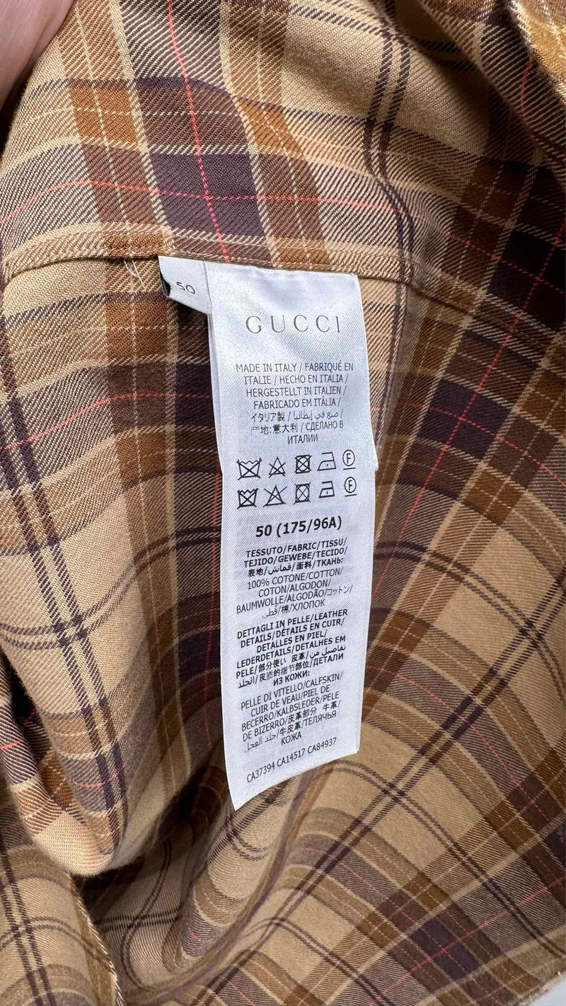 Gucci Leather Logo Oversized Plaid Shirt