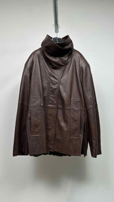 Sportmax Salaggio Funnel-Neck Paneled Hammered Leather Jacket