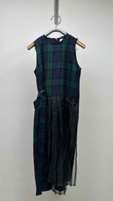 Sawa Takai N/S Pleats Layered Belted Check Belted Dress