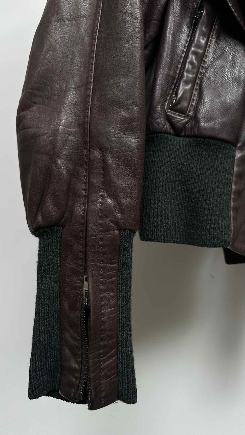 Donna Karan Knit-hybrid Shawl-collar Leather Jacket