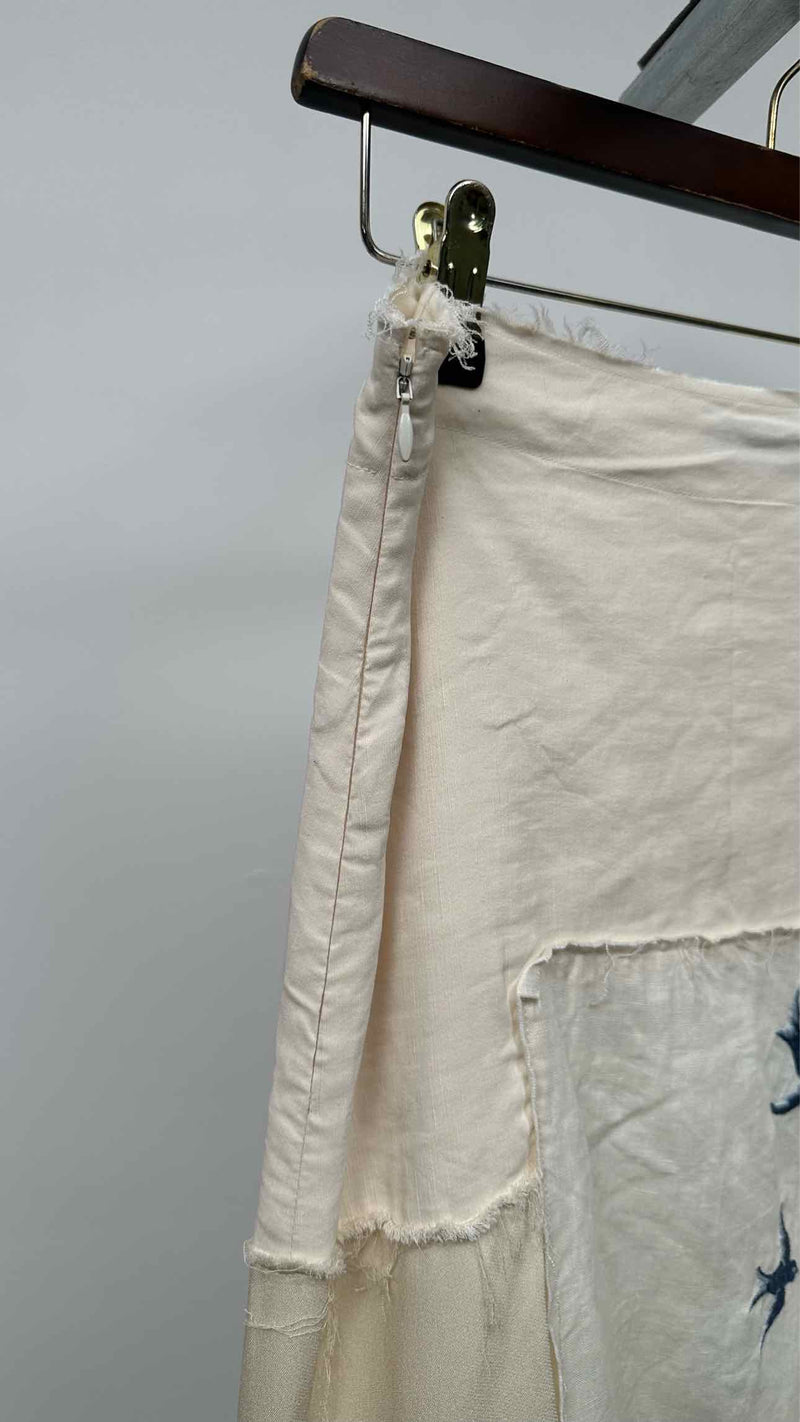 JW Anderson Swallow-embroidered Linen Assymetrical Skirt