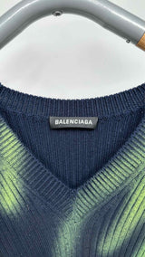 Balenciaga V-Neck Spray-Paint Print Long Sweater